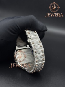 Men's Luxury Stainless Steel Analog Glass Dial Hip Hop Watch Custom Jewelry for Daily Wear Weddings and Special Events - Product Image 2