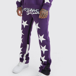 Survêtement à capuche imprimé étoiles violettes pour homme, streetwear, ensemble en coton long, coupe ample, tenue décontractée d'automne - Product Image 5