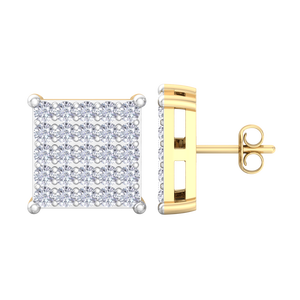 Pendientes de botón cuadrados de moissanita de oro de 18 quilates con corte brillante redondo y engaste de puntas, joyería clásica para mujer para uso diario - Product Image 1