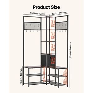 Perchero Independiente de 70.9 Pulgadas con Estructura de Acero, Banco de Zapatos para Esquina, Almacenamiento Organizado que Ahorra Espacio para Ropa y Zapatos - Product Image 5