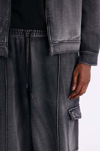 Pantalon de travail personnalisé pour homme en toile de coton délavée, coupe droite, taille élastique, coupe ample, respirant, poids moyen, style automne - Product Image 2