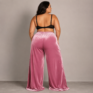 Pantalon large en velours pour femme, taille élastique avec cordon de serrage, nouveau style 2026, grande taille, collection été Leather Spot - Product Image 2