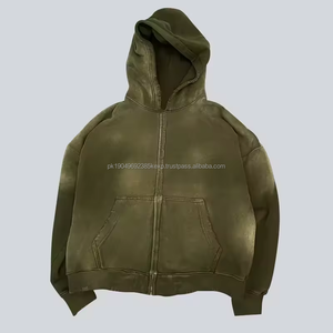 Streetwear Hoodie No String Fleece Blank Boxy Zip Up Vintage Acid Wash Sun Faded Distressed Hoodies Pour Hommes - Product Image 5