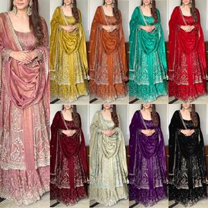 Designer Women's Purple Party Wear Prom Gown Top Bottom Dupatta Set Size M - Product Image 1