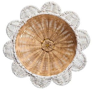 Elegant Rattan Pedestal Bowl With White Scallop Stylish Serving Bowl For Fruit <b>Display</b>, <b>Table</b> Decor And Home Styling - Product Image 2