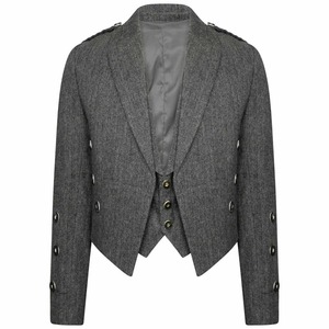 Chaqueta Kilt Prince Charlie de Tweed Gris para Hombre con Chaleco - Chaqueta Kilt para Boda |   Chaqueta Prince Charlie para Hombre, Ropa Formal Escocesa - Product Image 1