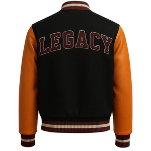 Hot Sale Streetwear College Varsity <b>Jackets</b> For Boys Windproof <b>Long</b> <b>Leather</b> Sleeves Black Color Embroidery Logo Varsity <b>Jackets</b> - Product Image 3