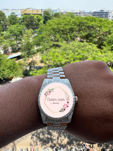 Montre mécanique deux tons 36mm entièrement glacée Hip Hop faite à la main Moissanite Diamond pour hommes ou femmes avec cadran orange pour cadeau - Product Image 2