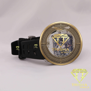 Mens Luxury VVS Moissanite Diamond Watch Gold Tone Bezel Black <b>Chronograph</b> Dial Black Silicone Strap Premium Fashion Timepiece - Product Image 4