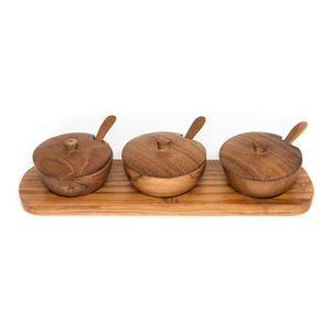 Ensemble de bols à tremper pour condiments en bois de teck au design personnalisé de luxe, assiette cuillère écologique ultra-durable à 3 plateaux - Product Image 2