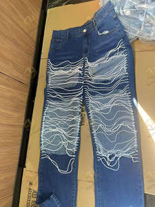 Jeans de Mezclilla Lavados Estilo Retro Americano con Diseño Desgastado e Impreso, Pantalones Anchos y Holgados de Estilo Urbano para Mujer - Product Image 3