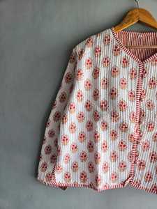 Women Quilted Cotton <b>Jacket</b> Floral Printed Neck Button Up Short Winter Cardigan Women Quilted Cotton <b>Jacket</b> Floral gift for her - Product Image 2