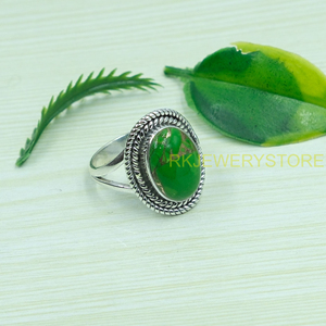 Green Copper Turquoise <b>Ring</b> 925 Sterling <b>Silver</b> <b>Ring</b> <b>Statement</b> <b>Ring</b> Handmade Design <b>Ring</b> Gemstone <b>Ring</b> Turquoise Jewelry Gift - Product Image 6