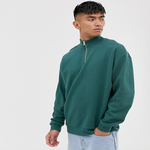 เสื้อสเวตเชิ้ตผู้ชายทรงโอเวอร์ไซส์ คอซิป ¼ ซิป สีเขียวล้วน ผ้าเฟรนช์เทอร์รี่ คอกลม ทรงลำลอง ความยาวปกติ เหมาะสำหรับใส่ในฤดูใบไม้ร่วง - Product Image 4
