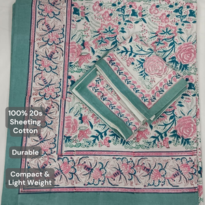 Jaipur Hand <b>Block</b> Printed Pure Cotton Indian Boho White Floral <b>Bed</b> Sheet Set King Size 200TC Non Toxic Dyes Classic Style 200TC - Product Image 4