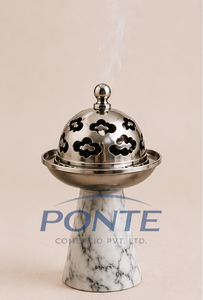Natural White Marble Incense Burner with Laser-Cut Metal Lid Traditional Arabic Bakhoor Censer And Loban Burner For Home <b>Decor</b> - Product Image 3