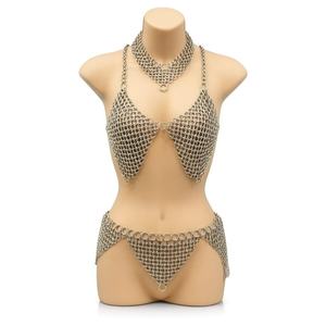Conjunto de Bikini de Acero Inoxidable Plateado con Diseño de Malla Metálica Irregular, Estilo Armadura, para Mujer - Product Image 3
