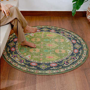 Tapis rond floral d'extérieur, tapis d'intérieur, motif vintage, tapis de sol pour patio, balcon, salon - Product Image 1