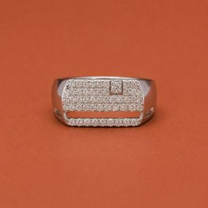 Cluster <b>Ring</b> 925 Sterling <b>Silver</b> Moissanite Diamond Look Signet <b>Ring</b> for <b>Men</b> - Product Image 1