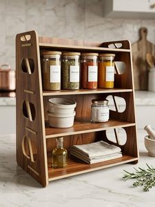 Modern Wooden Double Tier Freestanding <b>Storage</b> Display <b>Rack</b> for Home <b>Kitchen</b> Spice Organizer with Multifunction Design - Product Image 5