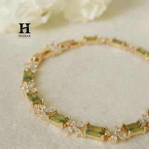 18K Gold Green Gemstone Tennis <b>Bracelet</b> with Floral Diamond Accents – Elegant Womens Jewelry - Product Image 5
