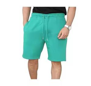 Pantalones Cortos Bermuda de Algodón Verde Sólido para Hombre, Cintura Media, Casuales, Transpirables, Tejidos, con Bolsillos - Product Image 1