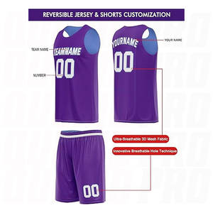 Ensemble d'uniformes de basketball réversibles personnalisés bleu violet, maillot et short pour jeunes hommes et femmes avec nom et logo personnalisés - Product Image 3