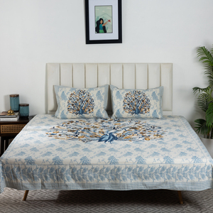 Juego de Funda Nórdica de Algodón Ecológico de 300 Hilos con Estampado de Plantas Azules, Cama Doble, 2 Fundas de Almohada, Estilo Hotel HEAVENBIRDS, Venta al Por Mayor - Product Image 1