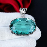 Pendentif solitaire ovale en aquamarine facettée, serti clos, fait main, en argent sterling 925, bijoux de créateur pour femmes et hommes