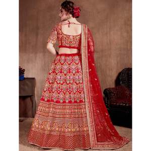 Wedding <b>Silk</b> Plus Size Lehenga Choli with Double Dupatta in <b>Red</b> - Product Image 3