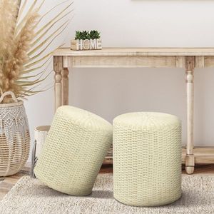 Pouf ottoman décoratif en corde de papier beige à double brin pour chambre ou salon, utilisable comme repose-pieds ou tabouret - Product Image 4