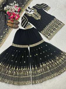 Diseñador indio pakistaní Readymade Ethnic Wear Set 3 piezas Sharara Gharara Kurti diseño cosido bordado Georgette tela - Product Image 3