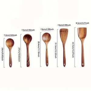 Fine Quality Natural Wooden Kitchen Cooking Utensil Set Rose <b>Gold</b> Plated Eco-Friendly Long Handle Minimalist Design <b>Spoon</b> - Product Image 2
