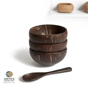 ชุดชามมะพร้าวขัดเงา Artex Quang Phu พร้อมช้อนไม้ ส้อม และที่รองแก้ว ทำด้วยมือ เป็นมิตรกับสิ่งแวดล้อม ดีไซน์เรียบง่าย - Product Image 4