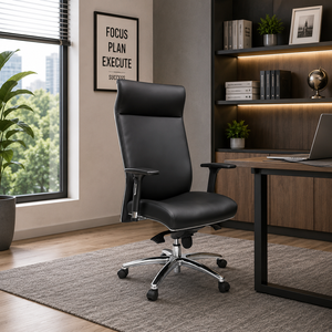 Chaise de bureau exécutive ergonomique moderne KINSHA avec accoudoirs réglables, base pivotante en métal, dossier en cuir PU pour usage professionnel - Product Image 1