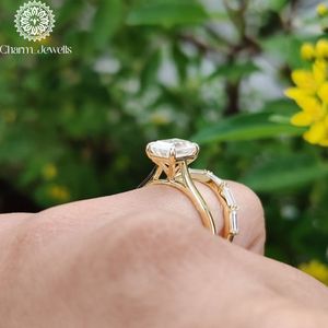 Charm Jewells <b>Cushion</b> Cut Moissanite IGI Certified Engagement Ring 18K Gold Filled Prong Setting Women's Classic Wedding Band 3g - Product Image 2