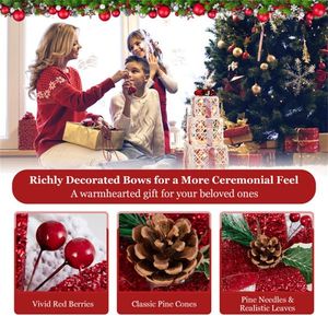 3-Piece Flocked Christmas <b>Gift</b> <b>Boxes</b> with 60 Warm White LEDs and Timer Function White & Red Festive Decor - Product Image 4