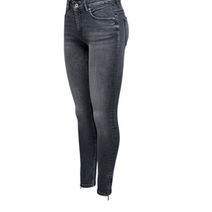 Jeans ajustados de cintura media para mujer, diseño moderno, gris, con cremallera inferior, elásticos, tipo lápiz, con bolsillos altos, hechos de algodón. - Product Image 3