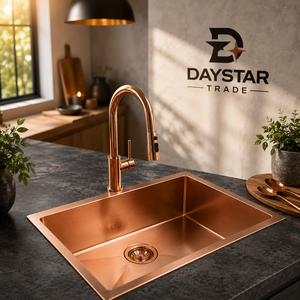 Évier de cuisine rectangulaire Daystar Trade en cuivre martelé fait main, à un seul bac, un seul trou, facile à nettoyer, à encastrer, surface brossée - Product Image 2