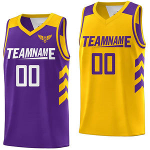 Camiseta de Baloncesto Personalizada Morada y Amarilla para Hombre, Reversible, sin Mangas, de Malla, Uniforme de Equipo, Nombre Personalizado, Sublimación, Camiseta Deportiva - Product Image 2