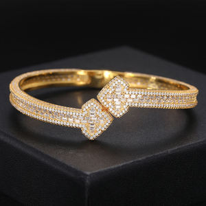 Luxury Women's 22K Gold Plated Cuff Bracelet Baguette Cut Crystal Geometric Design Party Jewelry - Product Image 1