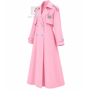 Manteau long sur mesure de la sororité Gamma Phi Delta, logo brodé sur le devant, col cranté, en laine bleu ciel et rose, pour femme. - Product Image 2