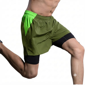 Shorts de sport côtelés vert olive pour hommes, taille haute, séchage rapide, avec poches, en tissu Oxford, pour la course et la gym, vente en gros - Product Image 1