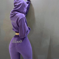 Ensemble 2 pièces streetwear d'hiver en velours uni pour femme : sweat-shirt et pantalon droit coupe ajustée, style hoodie, écoresponsable