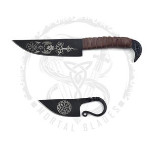 Couteau de camping Odin's Raven, style viking nordique, lame en acier haute teneur en carbone, dureté 60, lame intégrale, étui, couteau viking et coffret avec locket. - Product Image 3