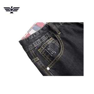 Shorts en jean noir pour homme, coupe droite, cargo, taille mi-haute, légèrement déchirés, style décontracté d'été, en polyester/coton respirant, tricoté 300g - Product Image 2