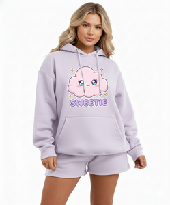 Conjunto de Sudadera con Capucha y Pantalones Cortos de Invierno para Mujer, Color Sólido, OEM ODM, Alta Calidad, 100% Algodón, Secado Rápido, Ropa Casual, Superventas - Product Image 4