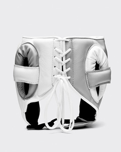 Nouvel ensemble de boxe blanc et gris : Gants, protège-tête et protège-pénis en cuir véritable pour entraînement et sparring Muay Thai – Équipement sportif - Product Image 5