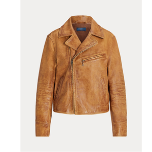 <b>Women's</b> <b>Vintage</b> Distressed Genuine <b>Leather</b> Solid Front <b>Jacket</b> Moto Biker Style Turn-down Collar Zipper Closure Winter Cotton - Product Image 6