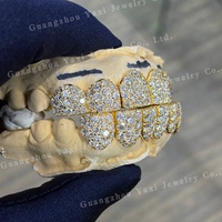 Grillz dentaire personnalisé en Moissanite D VVS, en Argent Sterling S925, style Hip Hop Iced Out, pour dents supérieures et inférieures, plaqué or, pour rappeur